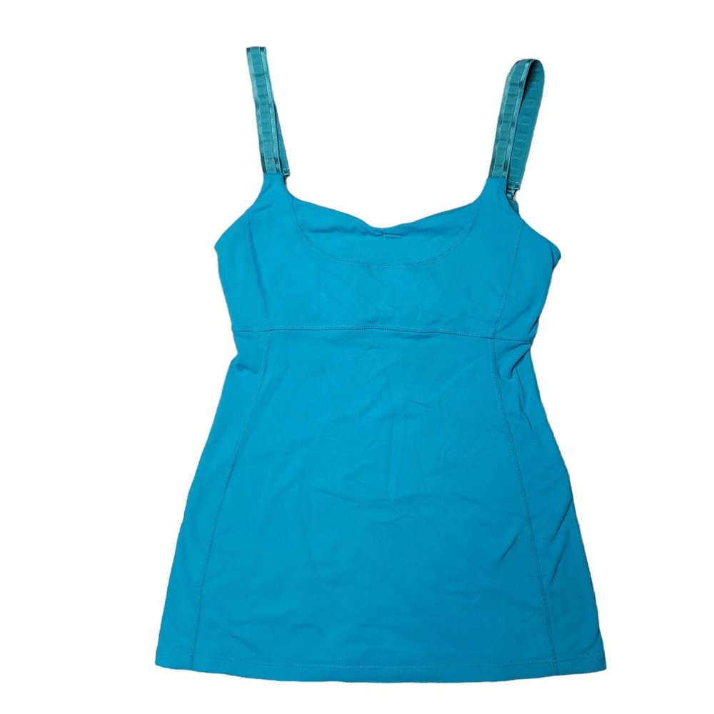 lululemon multi way tank top adjustable straps blue shelf bra see mesurment blue